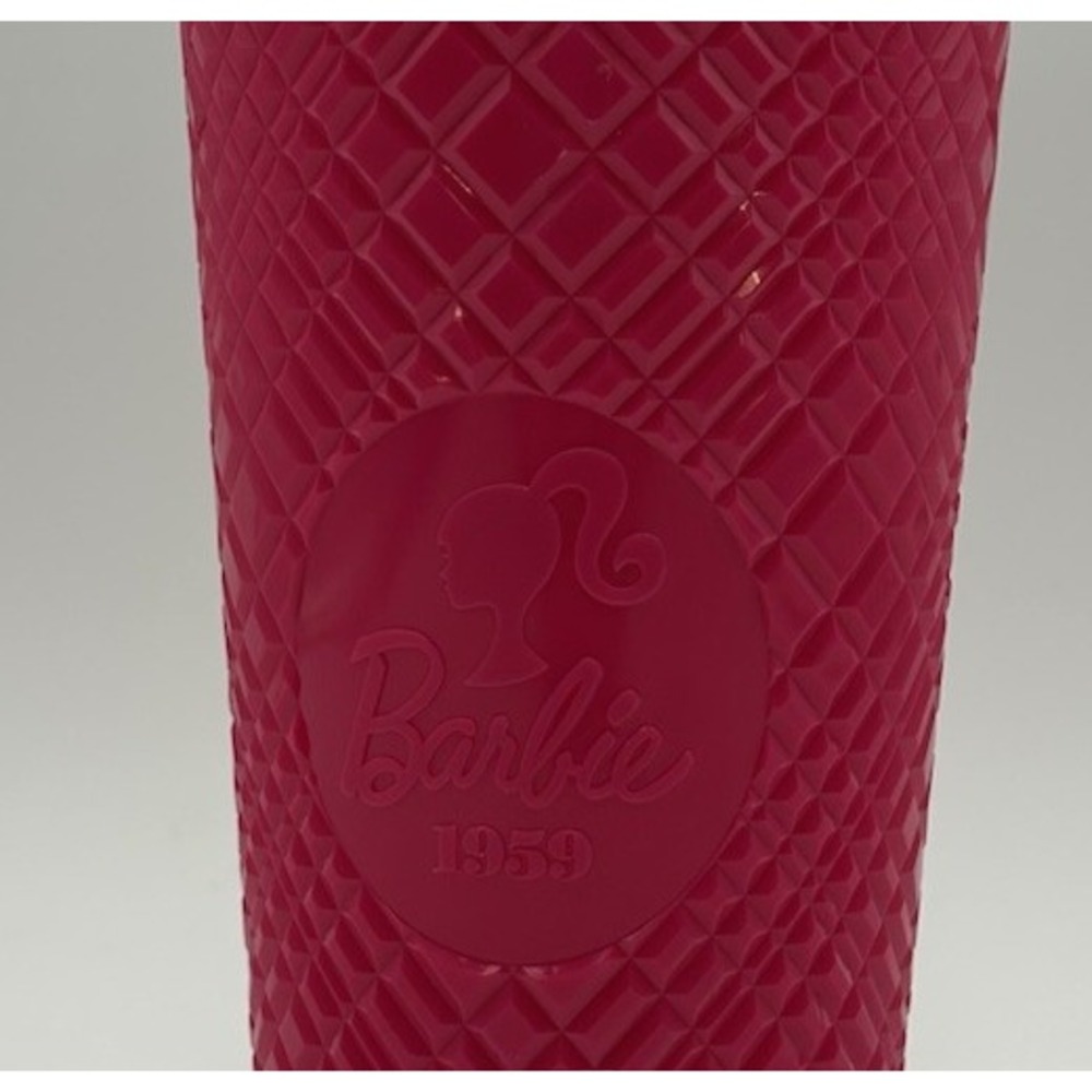 Barbie 1959 Doll Face Silhouette Pink Studded 24oz Plastic Tumbler Mattel Movie